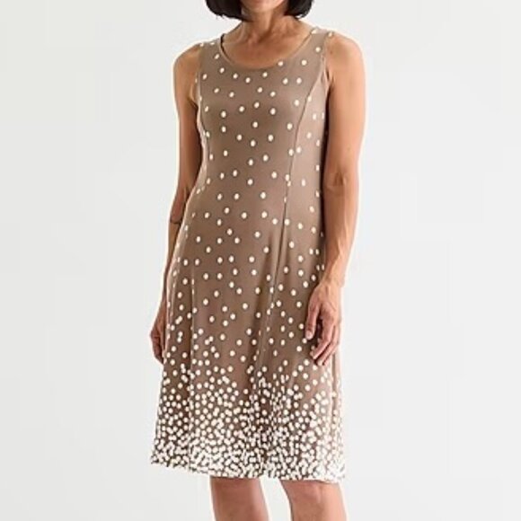 NWT Perceptions Polka Dot Falling Taupe/White‎ Sleeveless Dress Size PL - Picture 1 of 10